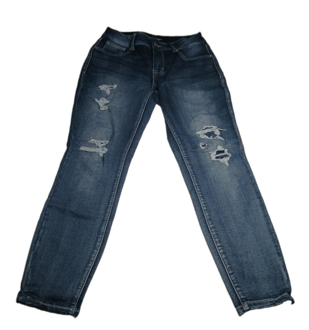 Maurices Womans Stretch Dark Blue Faded Holey Jeans Sz M Short